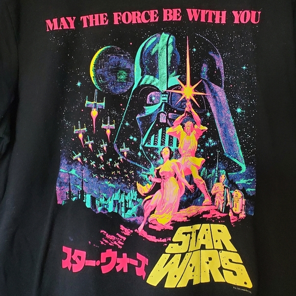 Star Wars Neon Graphic Printed Black T-Shirt (Large) - Picture 3 of 8
